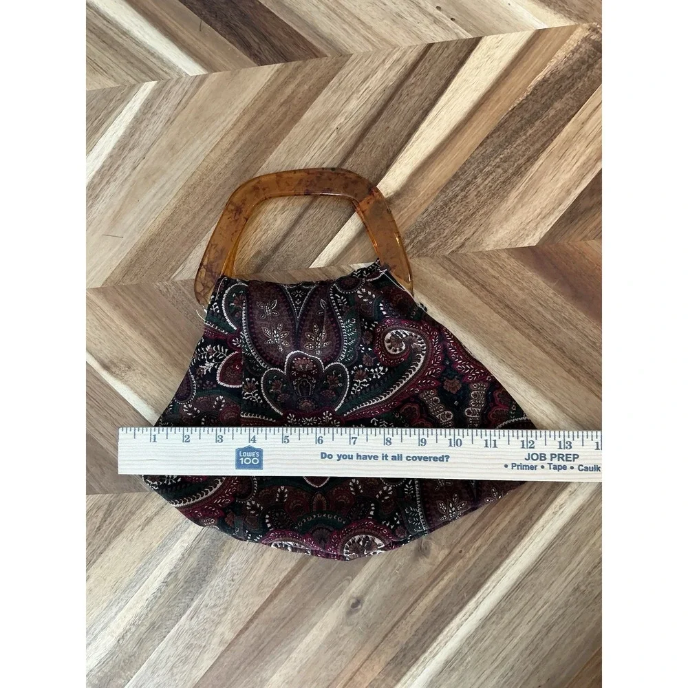 Vintage‎ Handmade Paisley Print Bag With Resin Handles Cloth Handbag Purse